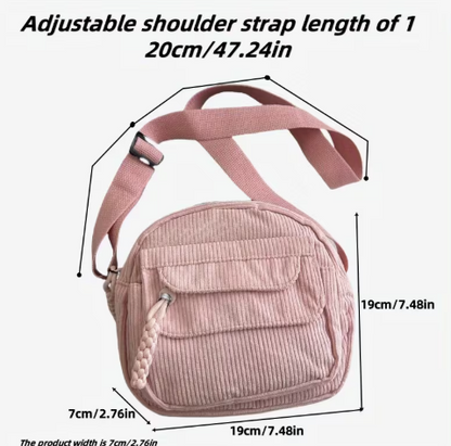 T❺❺🍄Bolso Mini Retro de Pana con Correa Ajustable y Cierre de Cremallera