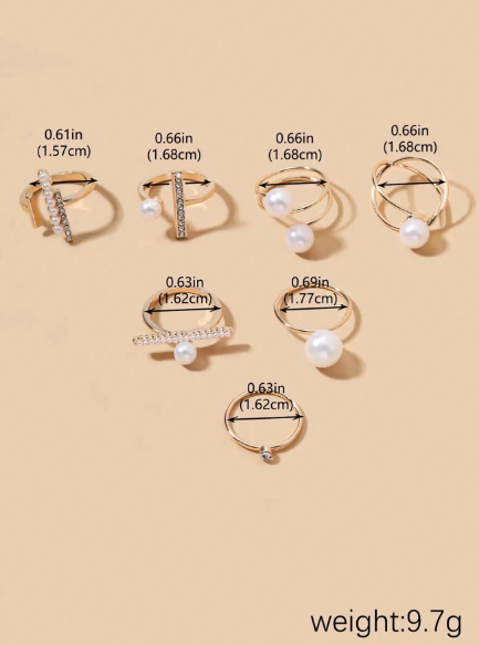 ❶❶🍎Anillo De Decoración De Imitación De Perlas De 7 Piezas🍎