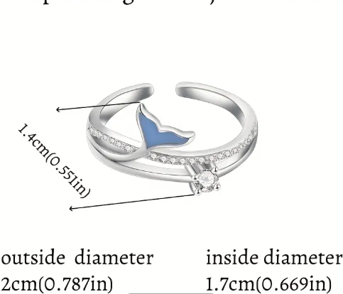 T❹❻🌹Anillo de Cola de Delfín Ajustable con Circonita Sintética