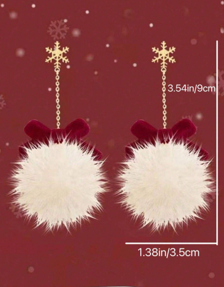 ❶❼🍂1 par Aretes elegantes de Navidad con colgante de reno y pompones de piel sintética