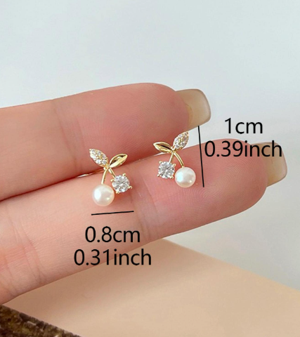 ❹❺🦋Aretes De Botón Con Diseño De Cereza Decorado Con Pedrería