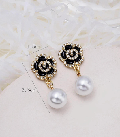 ❹❺🦋1 par de aretes colgantes de flor y rhinestone