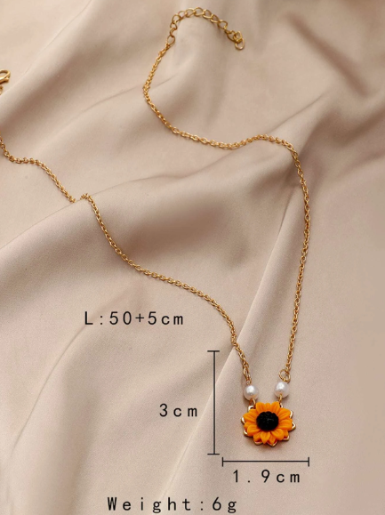 ❶❻💥Dellgoo 1 pieza Collar con dije de girasol de perla minimalista plateado para mujeres