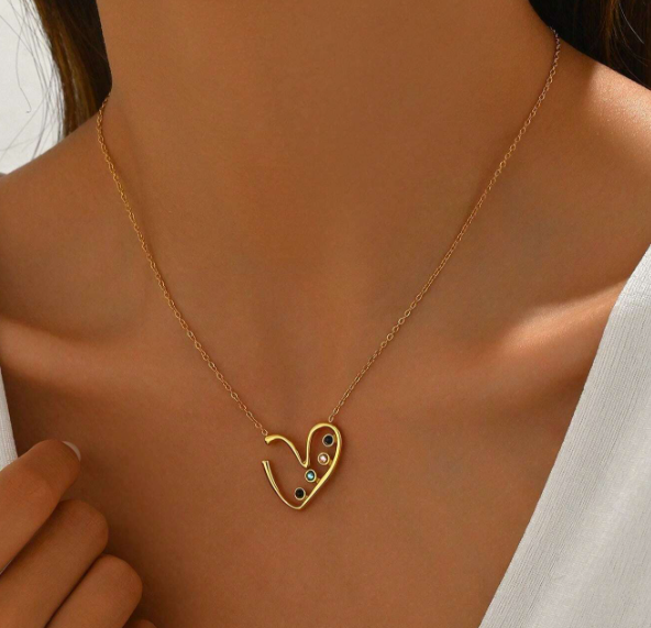 ❶❷🩷1 pieza Colgante en forma de corazón hueco con baño de oro de 18 K y rhinestones