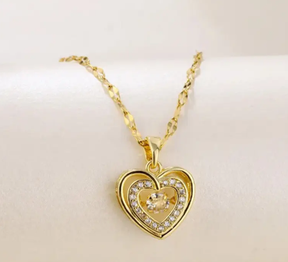 T❹❸🍀 Cadena de acero inoxidable de clavícula, Diseño de corazón romántico con piedras centelleantes