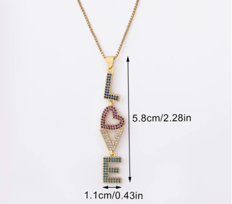 T❹❺🦋Collar de pendiente de zircónia de colores Pave de carta de amor romántico