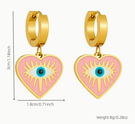 T❹❺🦋Arete de acero inoxidable con colgante en forma de corazón rosa turquesa