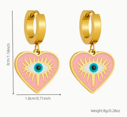 T❹❺🦋Arete de acero inoxidable con colgante en forma de corazón rosa turquesa