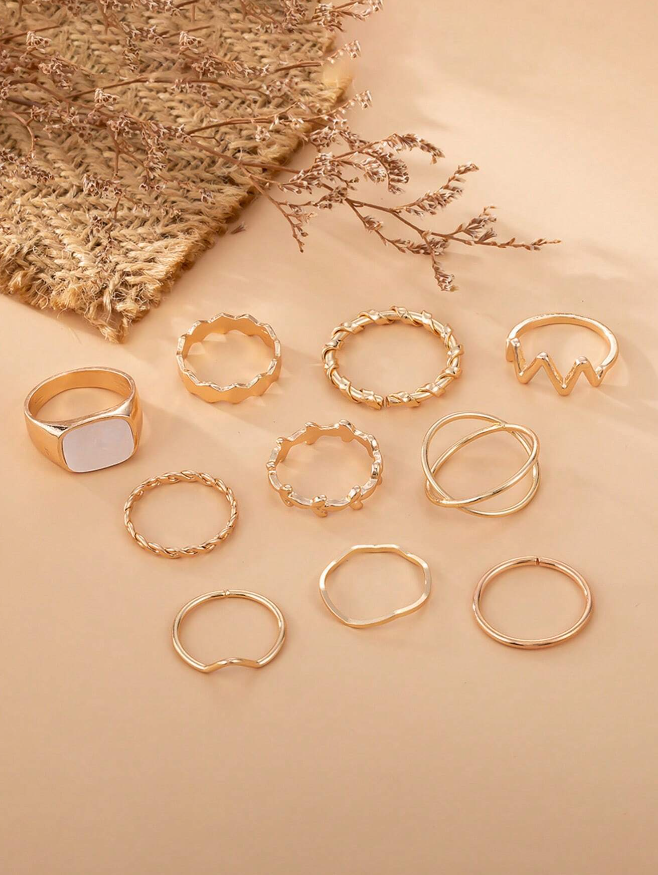 💚Juego De Anillos Torcidos Cruzados Y Irregulares Para Mujeres, Simple Y De Moda, 10 Piezas / Set