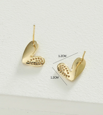 ❹❺🦋Aretes de botón con detalles de cristal en forma de corazón