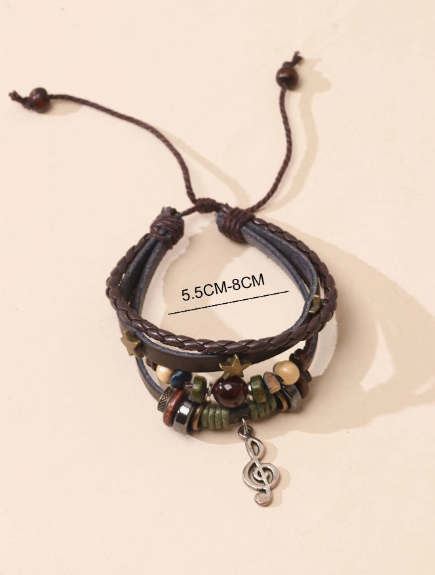 ❶❺🍄 ROMWE Hippie Pulsera De Cadena De PU Con Estrellas De Estilo Bohemio, Joyería De Mano Apilable Para Mujeres Y Niñas