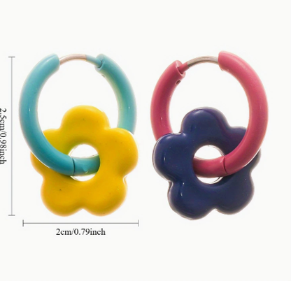 T❹❺🦋Par de pendientes de flores pastel coreanas de primavera y verano