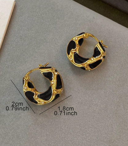 ❸❹🌻 1 par de pendientes aro elegantes y retro de alta gama con diseño de gota de esmalte y rhinestones, ideales para el uso diario, fiestas y celebraciones