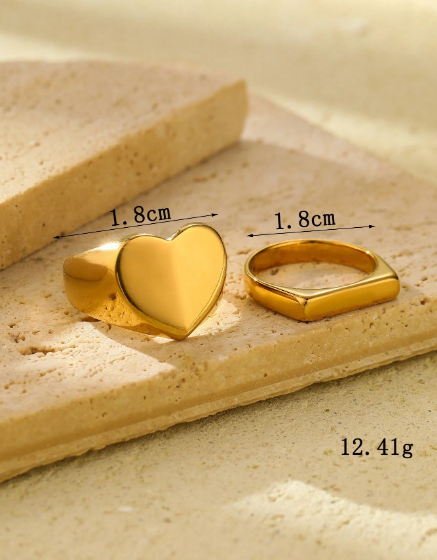 ❶❻💥2 piezas de anillos fundidos de amor de acero inoxidable dorado amarillo