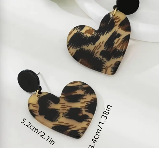 T❹❸🍀1 Par de Pendientes Colgantes con Estampado de Leopardo y Corazón