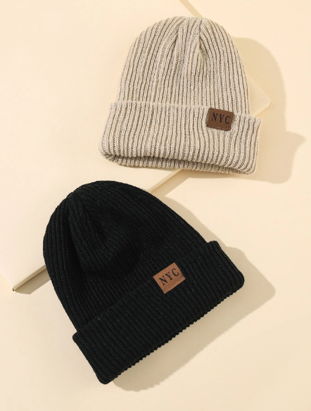 ❶❸🍁 Beanie casual con parche de letra y etiqueta, 1 piezas