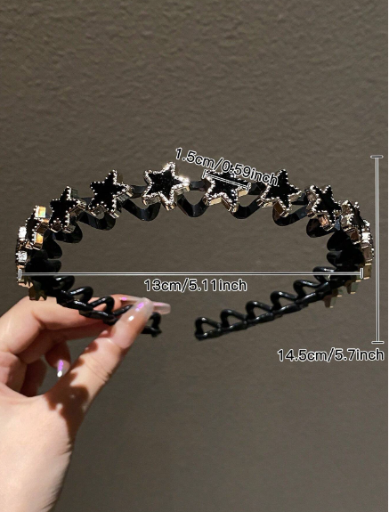 ❾☘️1 pieza Banda de pelo negro con estrella de cinco puntas para el manejo de flequillo. Tiara linda para mujeres