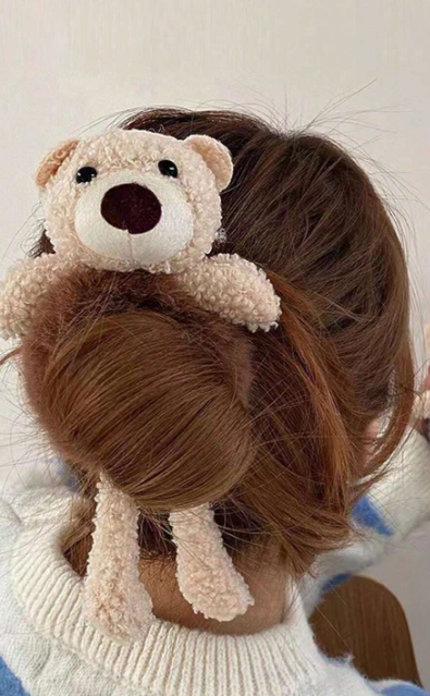 ❶❸🍁1 Pieza Scrunchie De Pelo De Peluche Para Mujer En Color Caramelo Con Diseño De Oso