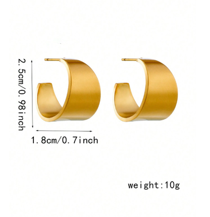 ❹❽🌻1 par de aretes de acero inoxidable en forma de C brillante minimalista