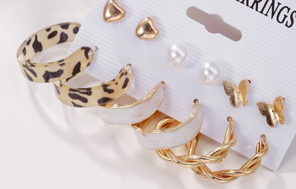 🌸💚6 Pares De Pendientes Decorativos De Corazón Y Perla Falsa