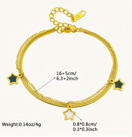 T❹❾💥 Pulsera de cadena de doble capa elegante con pendientes de estrella
