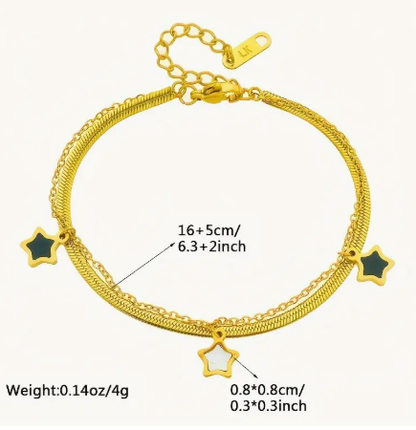 T❹❾💥 Pulsera de cadena de doble capa elegante con pendientes de estrella