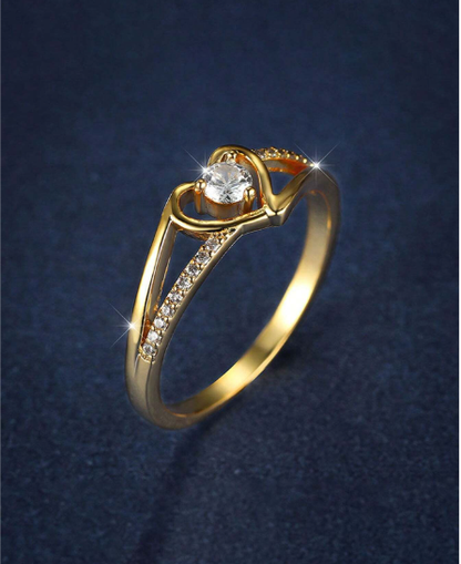 ❷⓿☀️Anillo de oro con corazón de circonita cúbica brillante y elegante romántico, joyería hipoalergénica