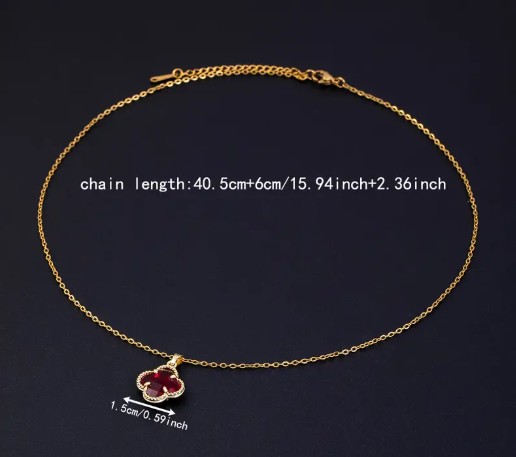 T❹❹🍂1pc Collar con Colgante de Trébol de Cuatro Hojas de Circonita Sintética Roja