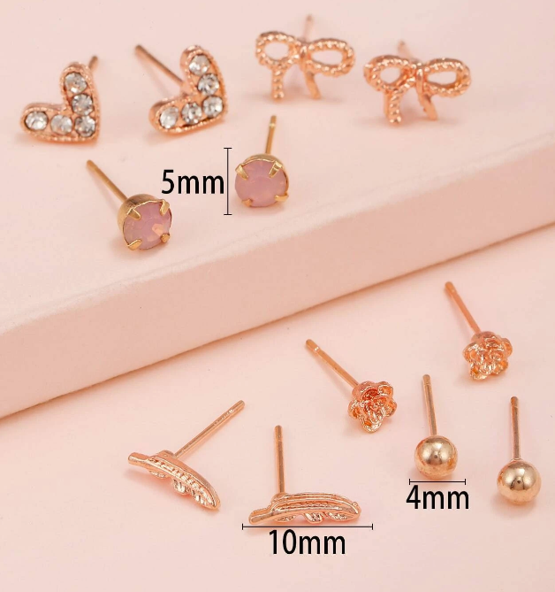 🌸6 pares Pendientes de botón con diseño de diamante de imitación