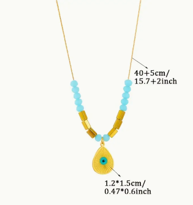 T❹❾💥 1pc Collar Elegante de Acero Inoxidable Vintage con Colgante de Ojo en Resina Azul