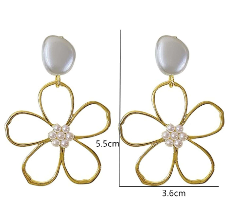 ❶❼🍂2 Piezas Aretes Colgantes Con Flor Decorativa Y Perla Artificial