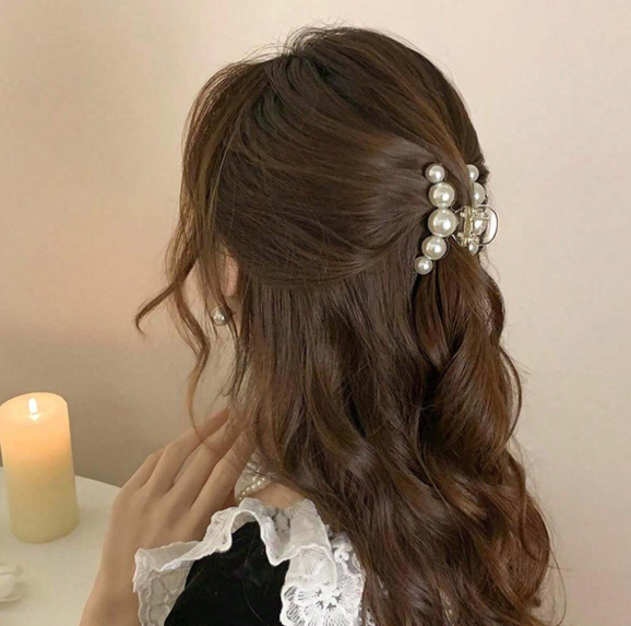 ❶❼🍂1 pieza Clip de pelo decorativo femenino con perlas blancas