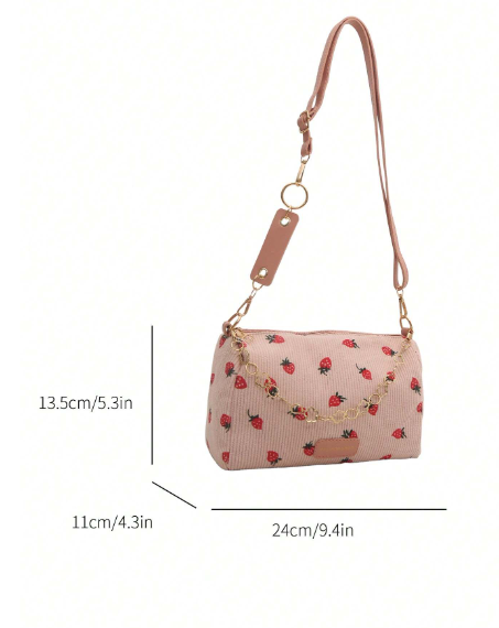 ❶❺🍄Bolso de hombro con textura de unicolor nuevo de forma de fresa, versátil y de moda, bolso pequeño casual y lindo