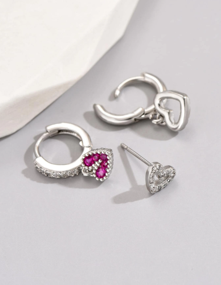 ❶❼🍂3 piezas/set Arete zirconia cúbica con adorno de corazón