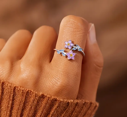 T❹❹🍂Anillo de flores elegante de plata S925 de 2,5 gramos para mujeres