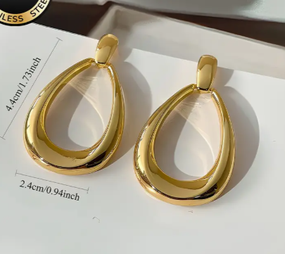 T❺❶🌻Arete de acero inoxidable hipoalergénico con forma de lágrima, bañado en oro de 18K