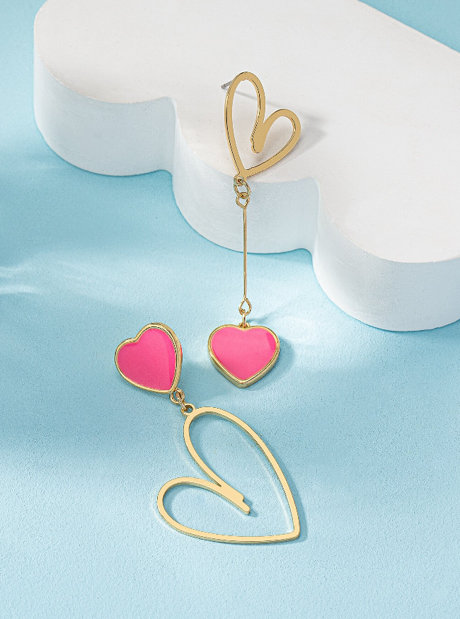 💚1 par de aros colgantes en forma de corazón dulces y a la moda hechos de metal, ideales para regalos de