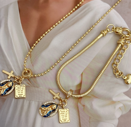 T❹❺🦋Conjunto de collar y pulsera de cruz de fe elegante