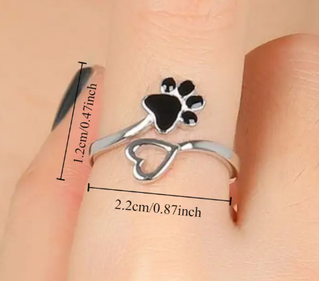 T❹❹🍂Anillo ajustable con huella de pata y corazón para mujer