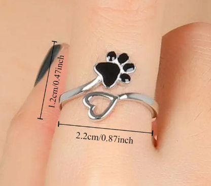 T❹❹🍂Anillo ajustable con huella de pata y corazón para mujer