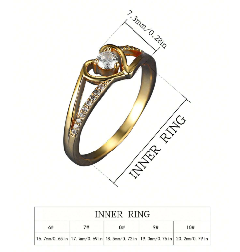 ❷⓿☀️Anillo de oro con corazón de circonita cúbica brillante y elegante romántico, joyería hipoalergénica