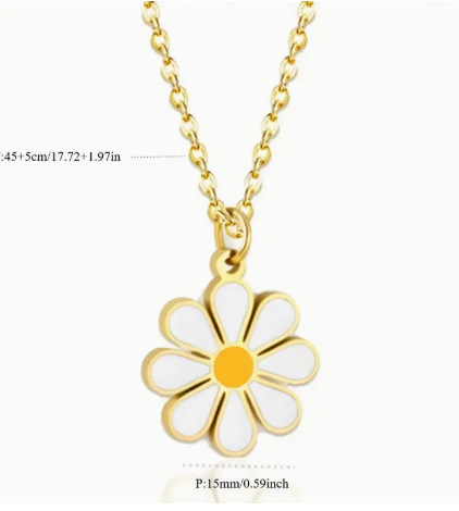 T❹❻🌹Collar con colgante de daisy de acero inoxidable elegante