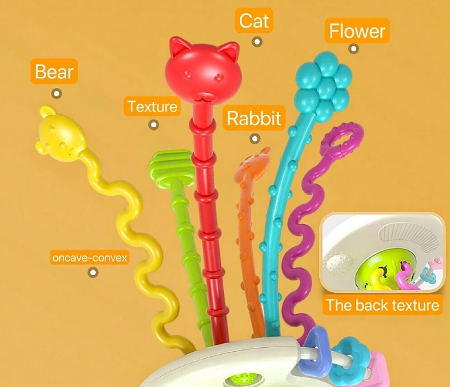 🌹Juguete De Actividad De Silicona Con Cuerda De Tracción, Juguete Montessori Para Bebés, Juguete Sensorial Para Niños E Infantes, Juguete Mordedor De Silicona Para Niños Pequeños, Juguete Multifuncional, Juguete De Bañera Con Cuerda De Tracción