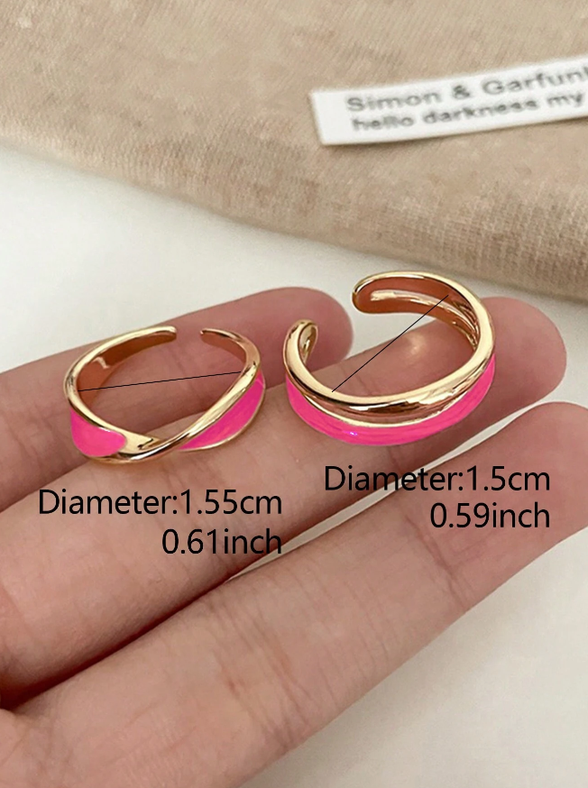 🌹2 Piezas Conjunto De Anillos Simples Y Dulces De Aleación Para Mujer