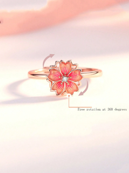 ❶❽🌟1 pieza Anillo con diseño de flor degradada rotatorio de moda, accesorio elegante para mujer