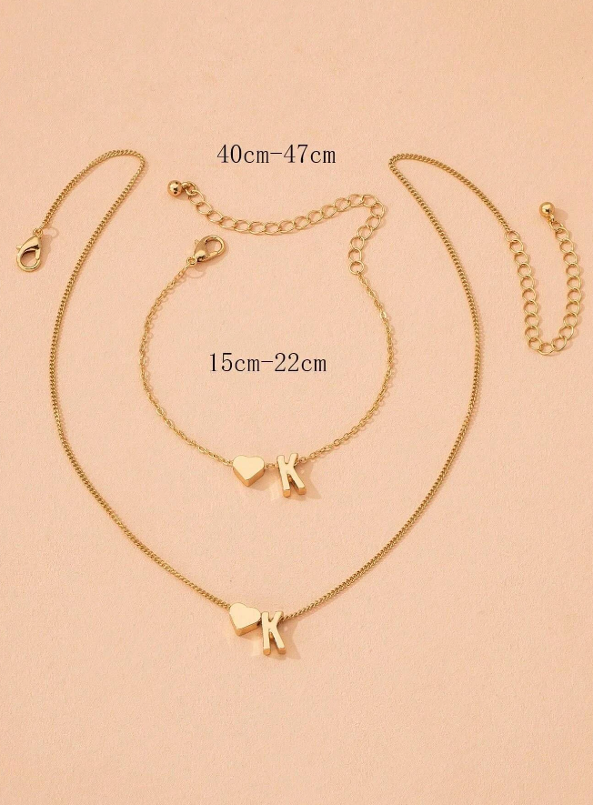 ❶❶🍎🌹2 piezas Set joya con adorno letra y corazón (A,R,S,L)