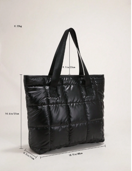 ❶❽🌟Bolso de tote grande de hombro, costura a cuadros negra simple y elegante