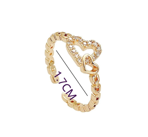 🍄 ❶❺ 1 pieza moda de acero inoxidable zirconia cúbica adorno con corazón Anillo abierto