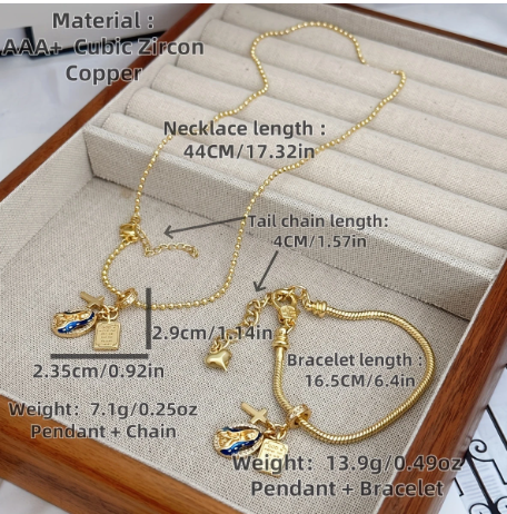 T❹❺🦋Conjunto de collar y pulsera de cruz de fe elegante