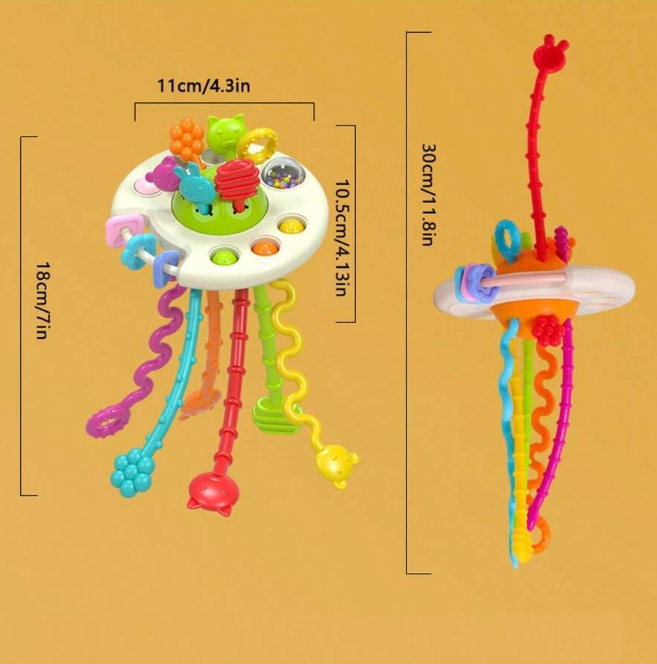 🌹Juguete De Actividad De Silicona Con Cuerda De Tracción, Juguete Montessori Para Bebés, Juguete Sensorial Para Niños E Infantes, Juguete Mordedor De Silicona Para Niños Pequeños, Juguete Multifuncional, Juguete De Bañera Con Cuerda De Tracción